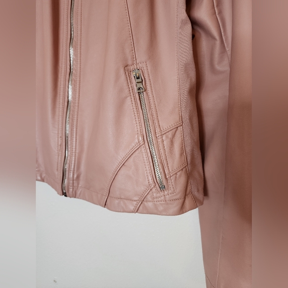 Guess Faux Leather Biker Jacket Moto Coat Light Pink Full Zip - Picture 13 of 14
